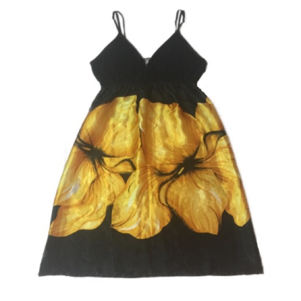 Dots Black/Gold Floral Polyester Mini Dress